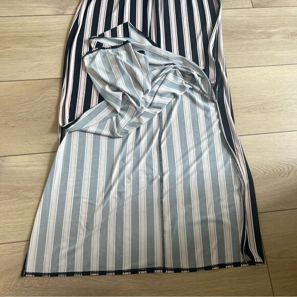 Maurices Stripe Print Maxi Dress Pink Black White Chevron Spaghetti Strap Medium - Picture 11 of 13